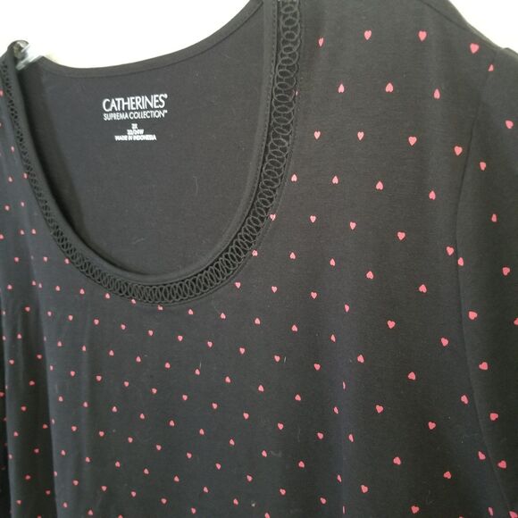 Catherines Top Women Plus 2X 22/24W Black Red Hearts Short Sleeve - Picture 4 of 9
